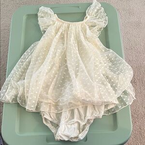 Baby GAP white polka dot tulle dress with diaper cover 12-18 months